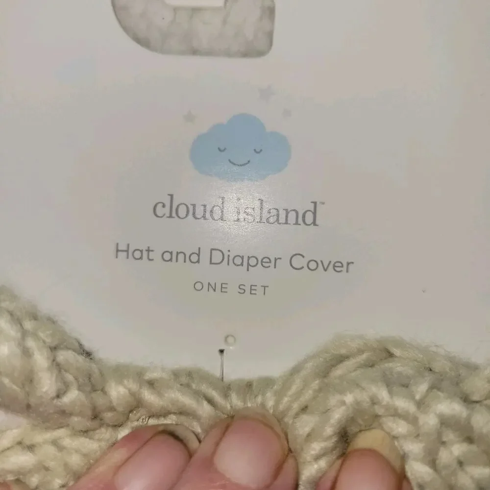 Fox Hat & Diaper Cover‎ Set Baby Cloud Island Beige White One Size Fits Most NEW